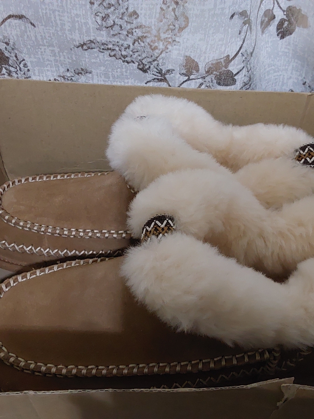 UGG Tan Suede Slipper Boots with Cream Shearling Cuff - Picture 12 of 15
